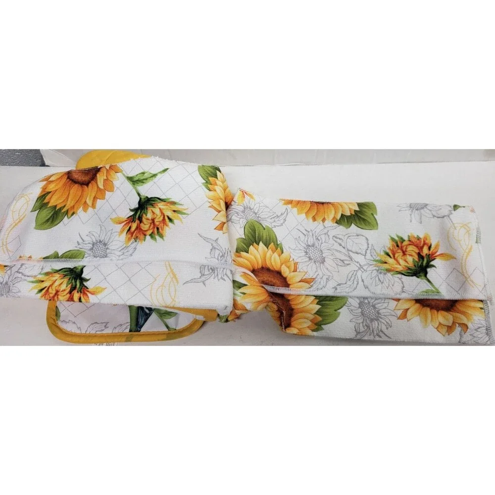 3 pc KITCHEN SET:1POT HOLDER,1OVEN MITT,1MICROFIBER TOWEL,SUNFLOWERS & BIRD,K&Co